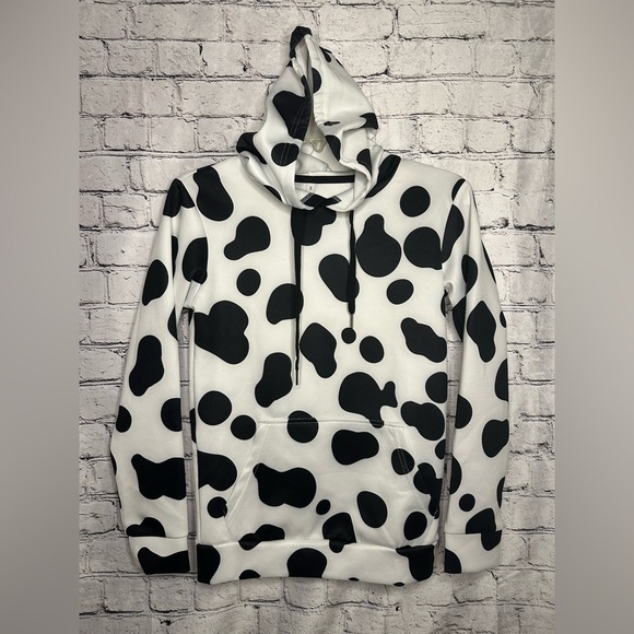 Dalmatian Dog Cow Print Drawstring Hoodies Pullover Sweatshirts Long Sleeve SM - Picture 2 of 11
